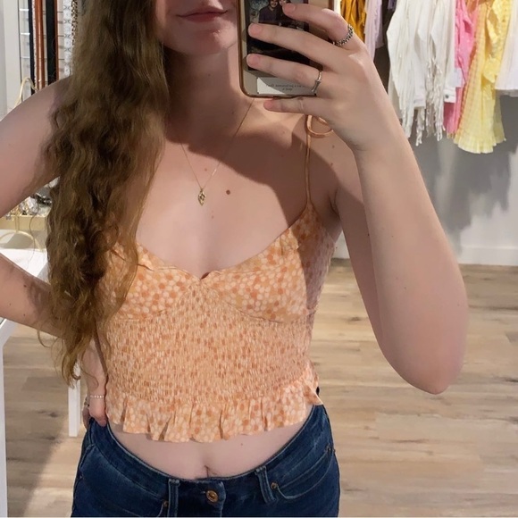 Sky To Moon Pink Dotted Ruffle Cropped Tank Top - Picture 1 of 4